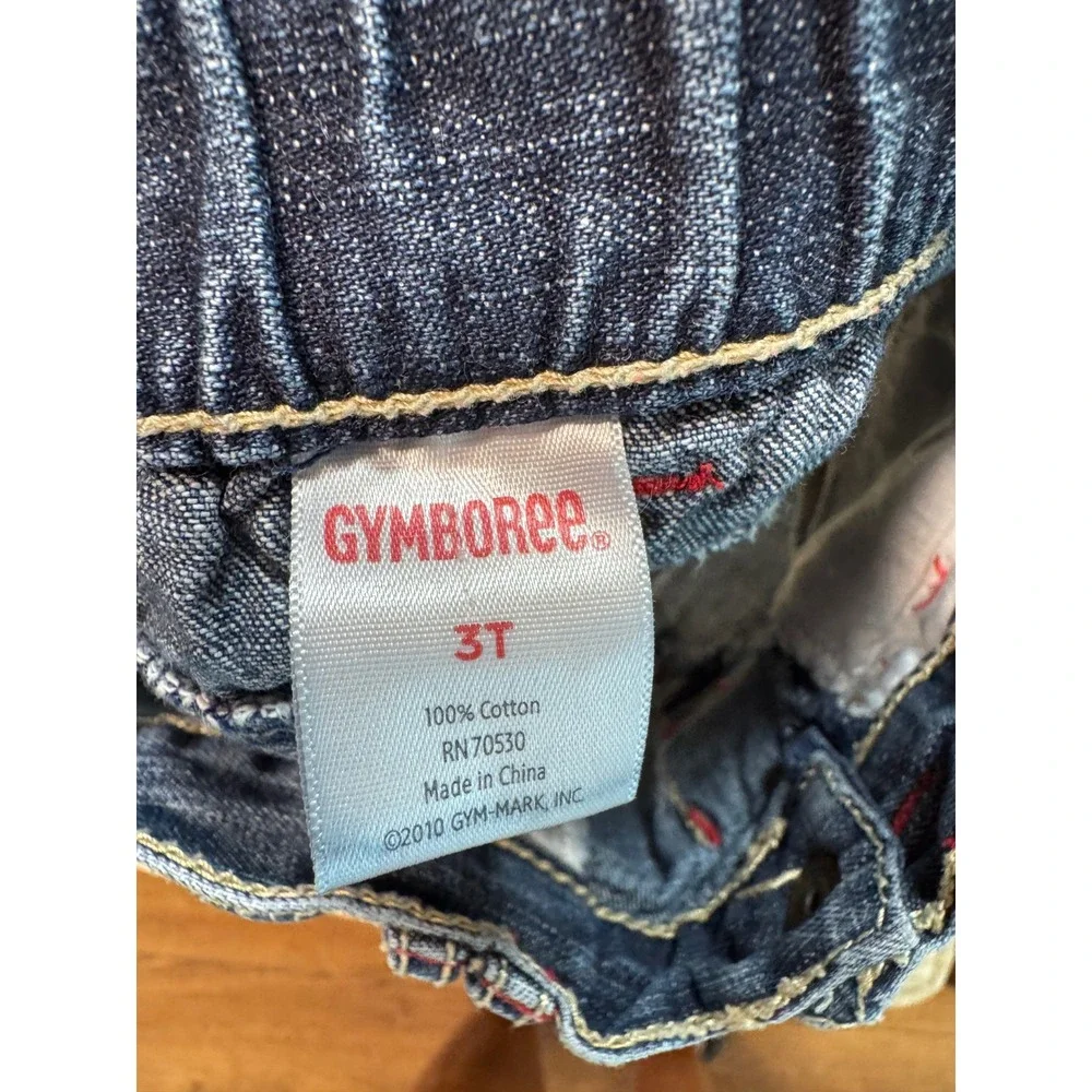 Gymboree Year 2010 Denim Skirt Dark Wash Heart Pockets Red Stitching Size 3T